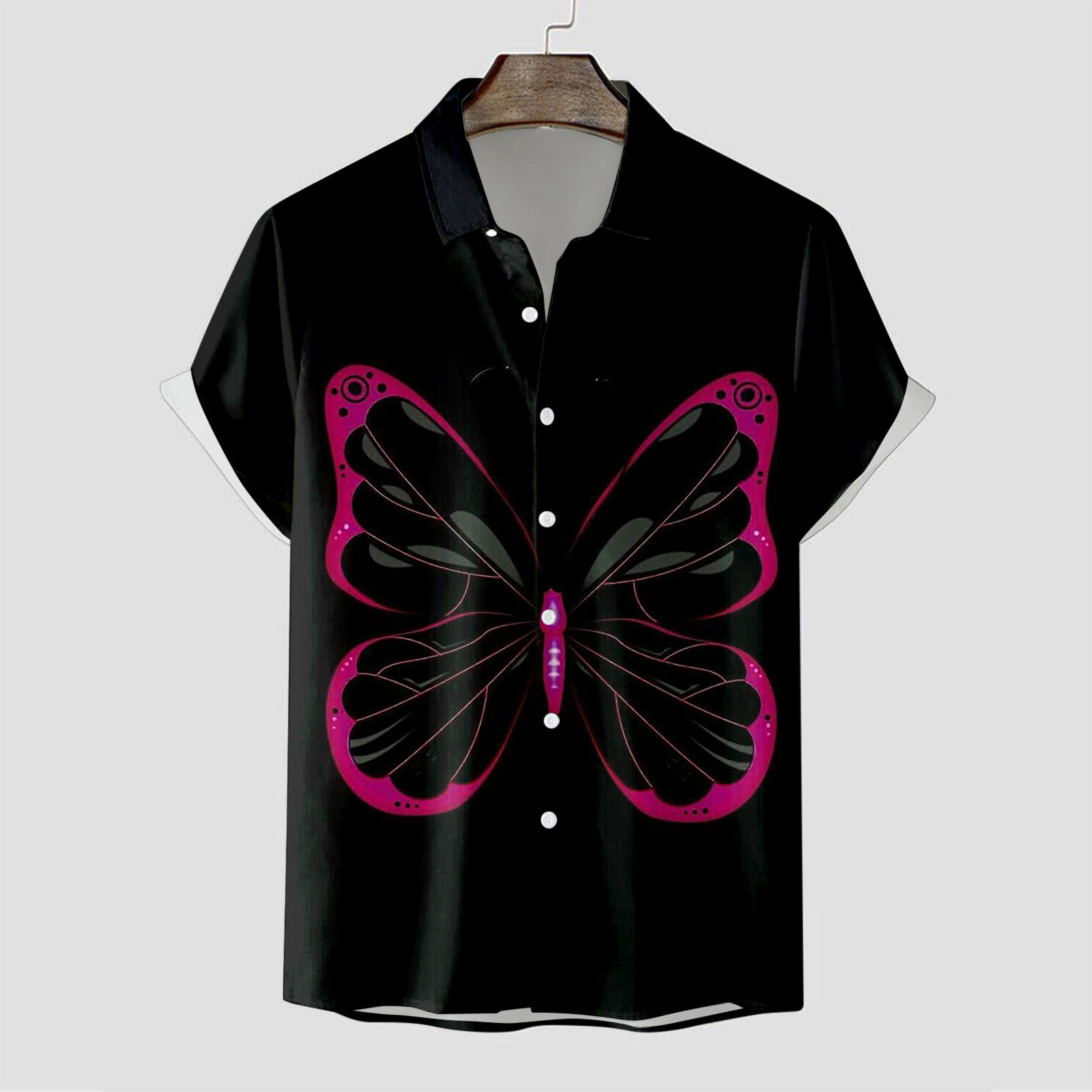 Fashion Men's Short Sleeve Butterfly Print Shirt