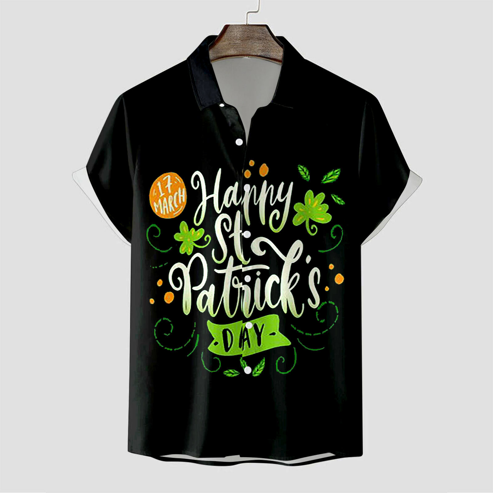 Fashionable Men's Short Sleeve St. Patrick Print Shirt
