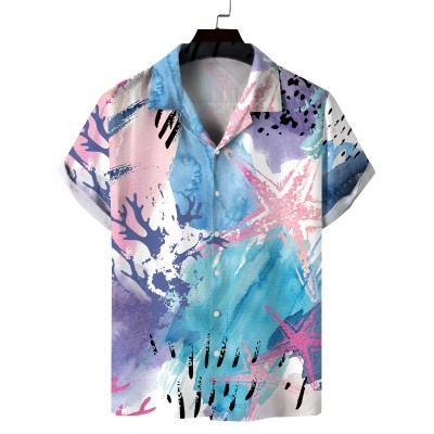 Men's Colorful Print Casual Hawaiian Short Sleeve Shirt