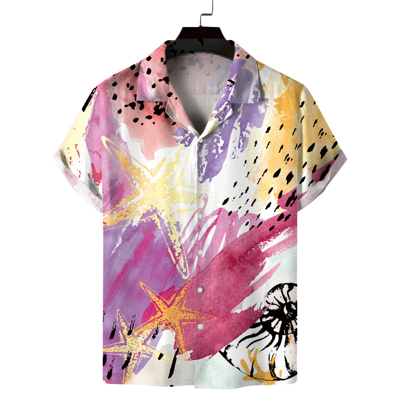 Men's Colorful Print Casual Hawaiian Short Sleeve Shirt