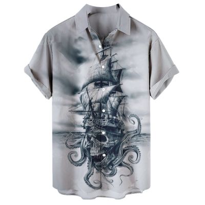 Men's Casual Skull Print Short Sleeve Shirt