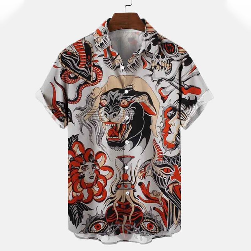 Men's Casual Vintage Print Short Sleeve Shirt