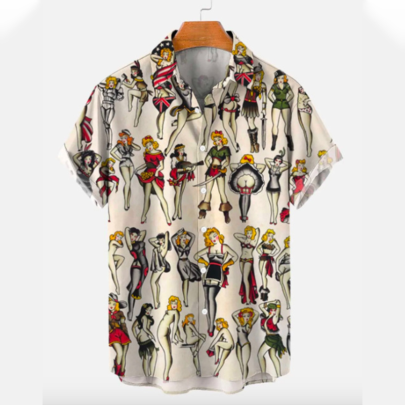 Men's Casual Vintage Print Short Sleeve Shirt