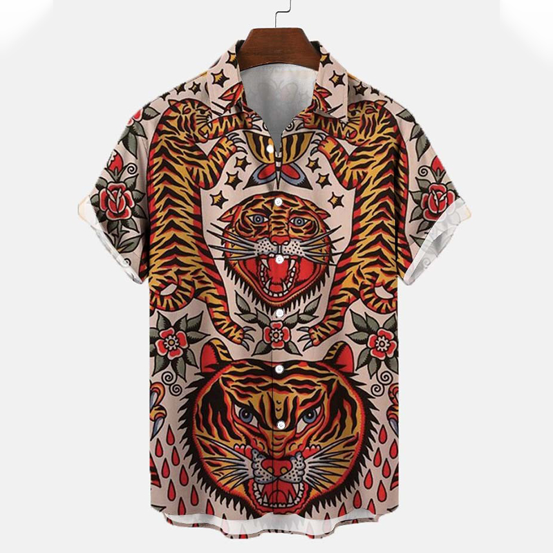 Men's Casual Vintage Print Short Sleeve Shirt