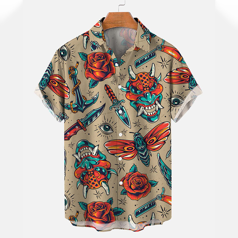 Men's Casual Vintage Print Short Sleeve Shirt