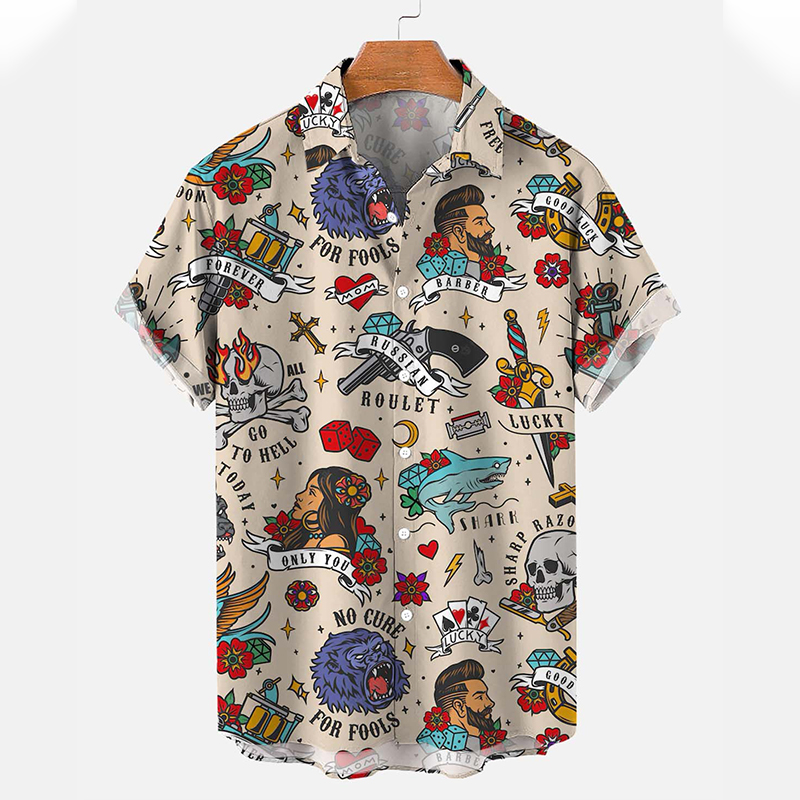 Men's Casual Vintage Print Short Sleeve Shirt