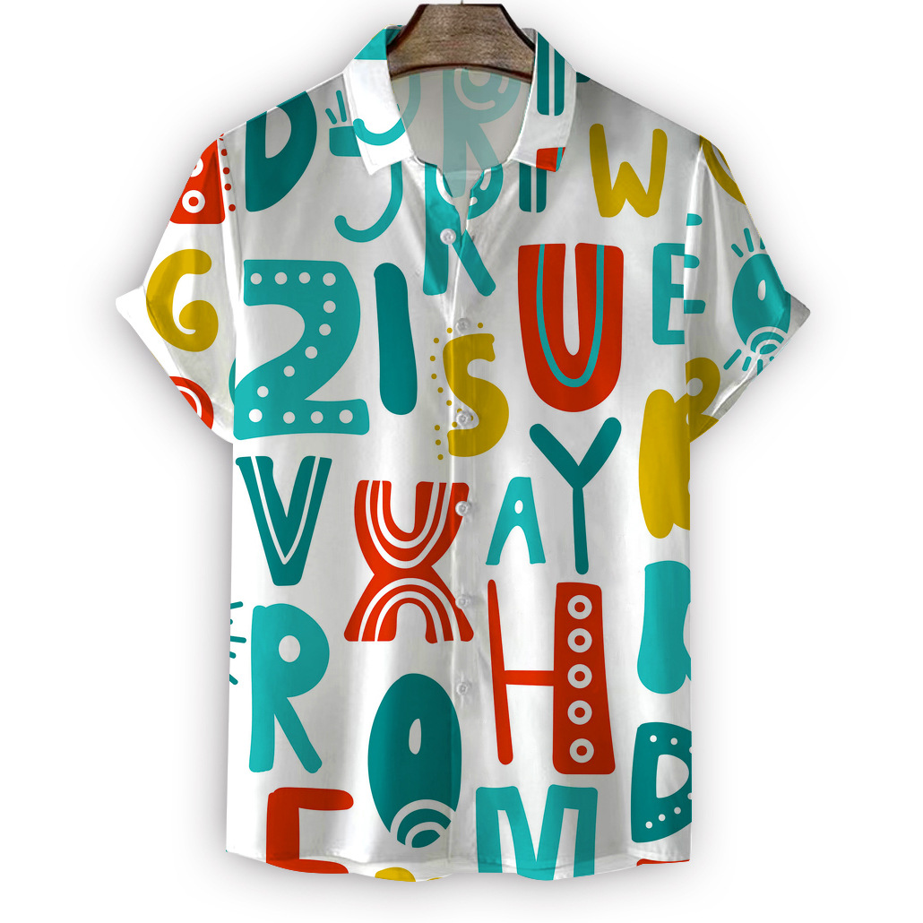 Creative Letter 3D Printing Hawaiian Shirt - Helloice Apparel