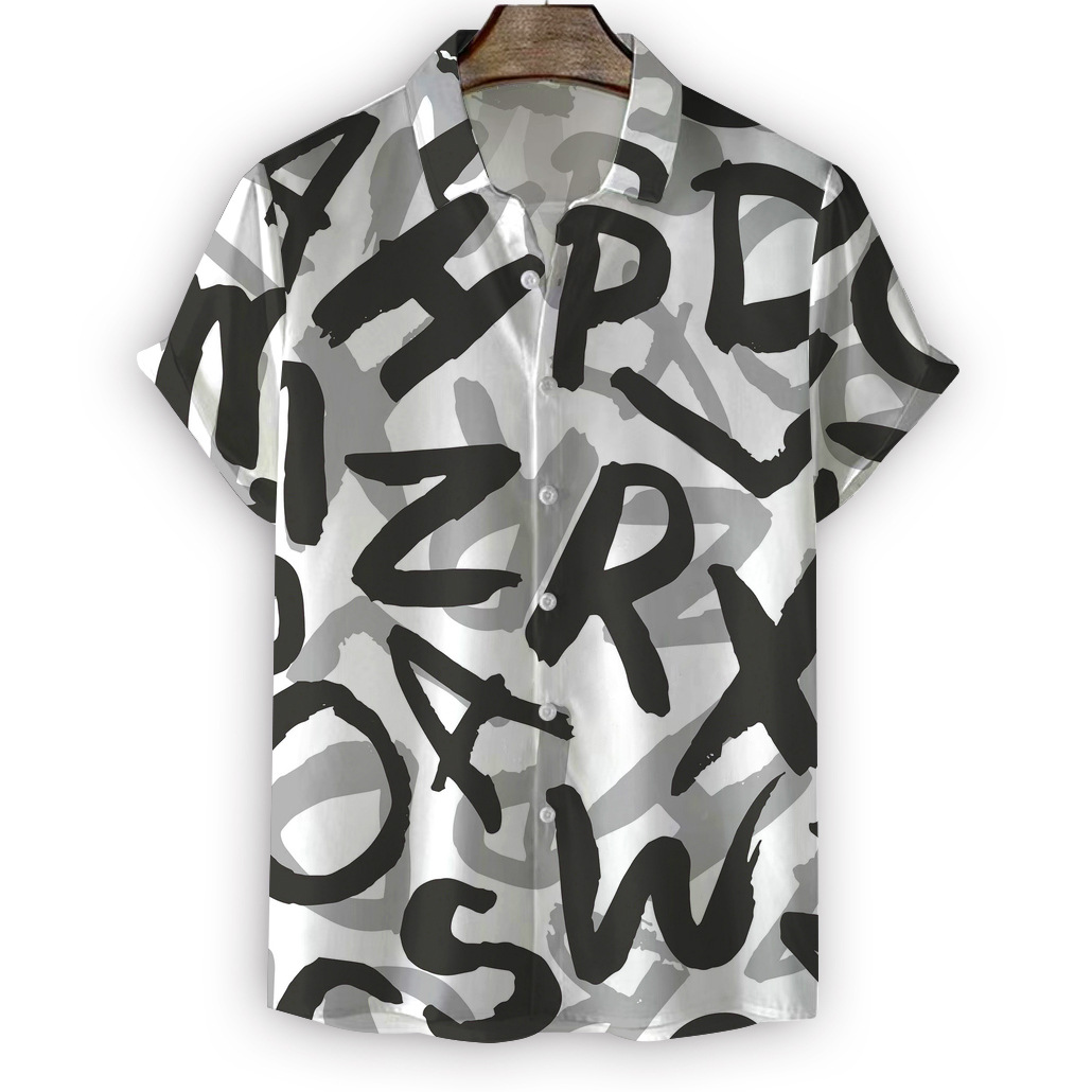 Creative Letter 3D Printing Hawaiian Shirt - Helloice Apparel