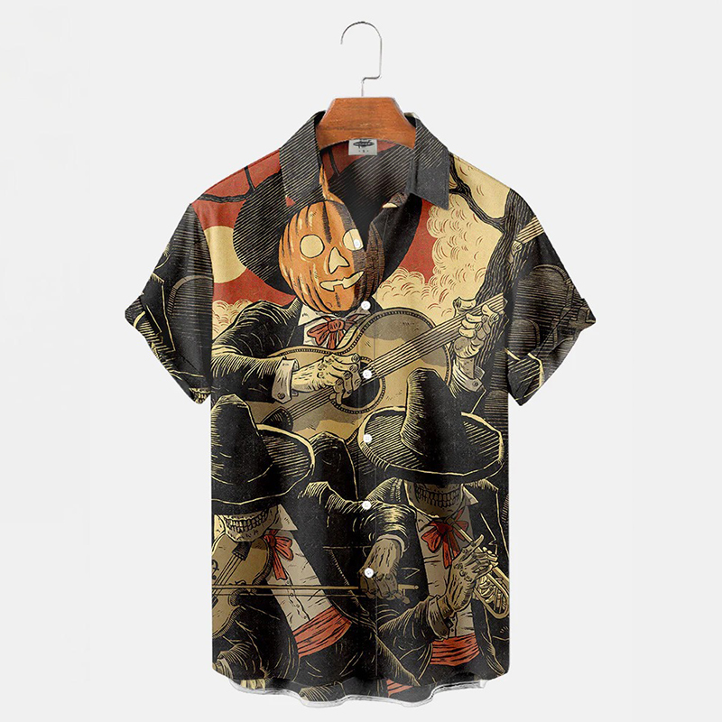 Creative Skull Print Short Sleeved Shirt Helloice Apparel 5718