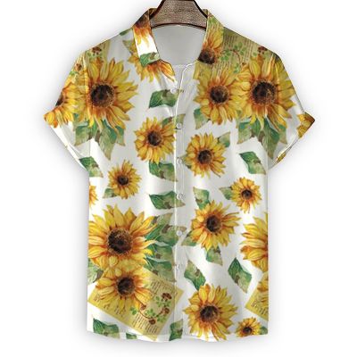 Men's Beach Print Sunflower Short Sleeve Shirt