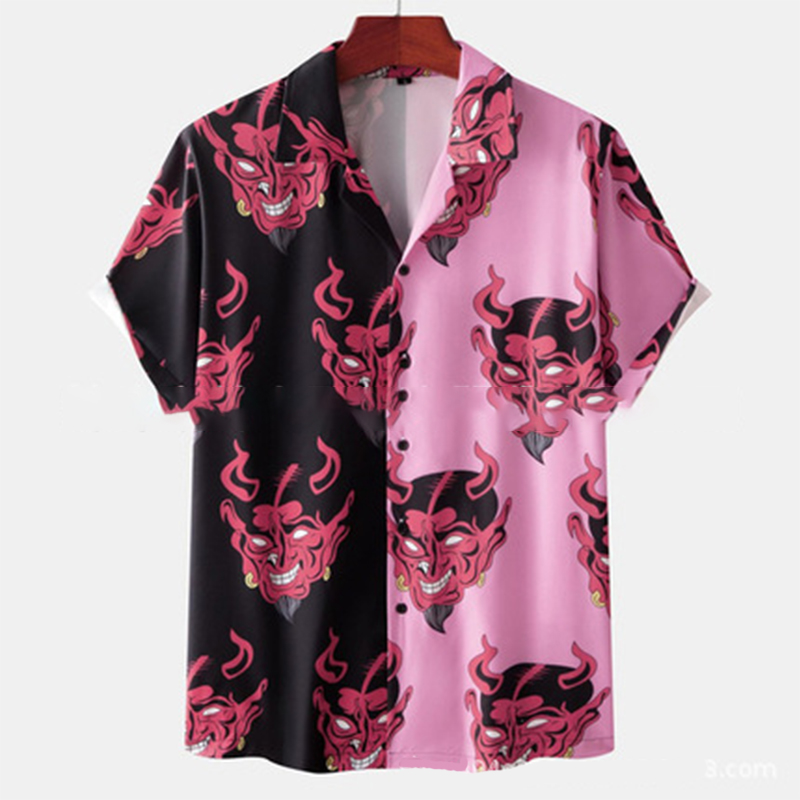 Color Block Anime Print Shirt