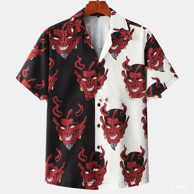 Color Block Anime Print Shirt