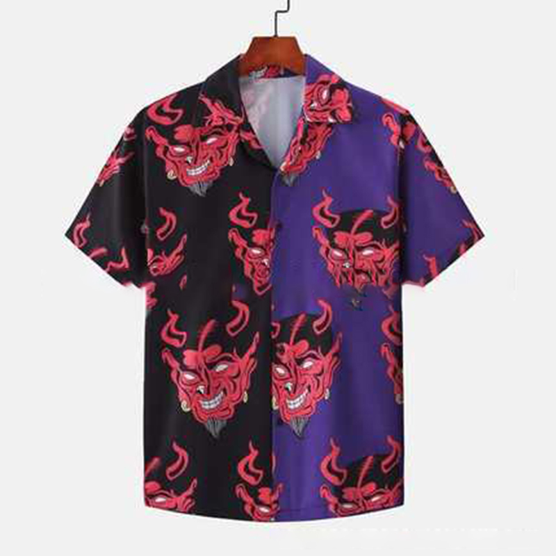 Color Block Anime Print Shirt