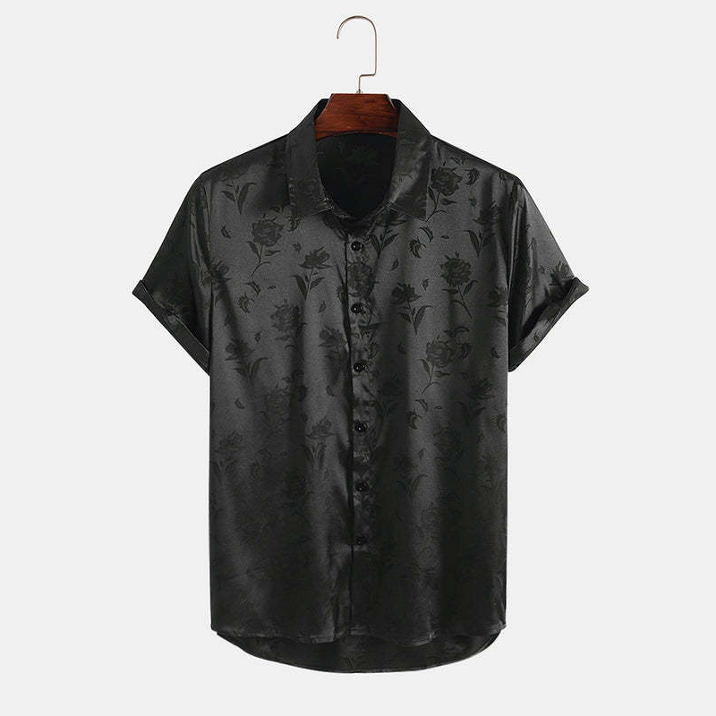 Satin Print Plain Collar Shirt