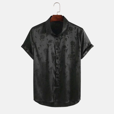 Satin Print Plain Collar Shirt