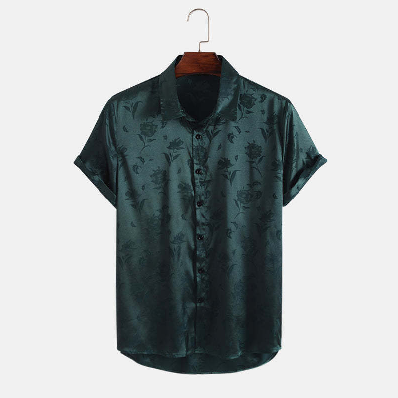 Satin Print Plain Collar Shirt