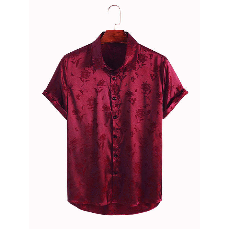 Satin Print Plain Collar Shirt