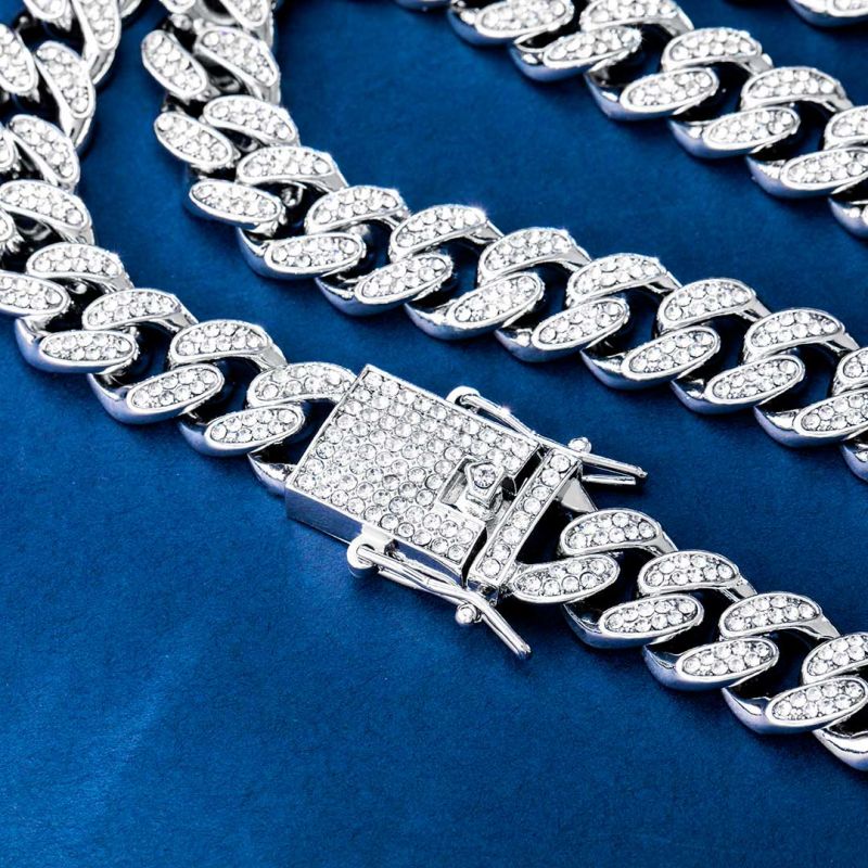 12mm Iced Miami Cuban Chain and Bracelet Set in White Gold