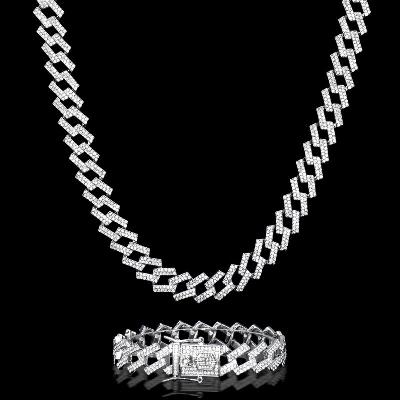 14mm Iced Prong Cuban Chain and Bracelet Set in White Gold