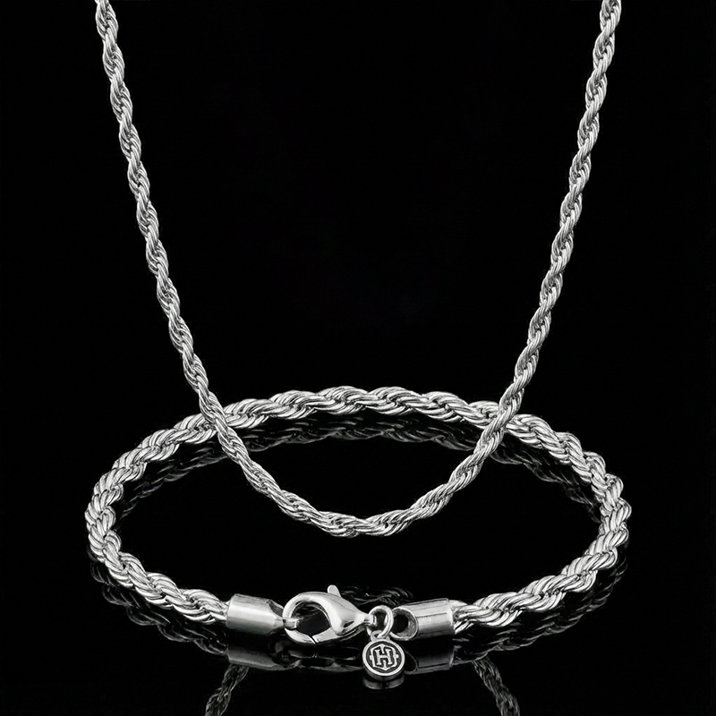 5mm Rope Chain Set in White Gold