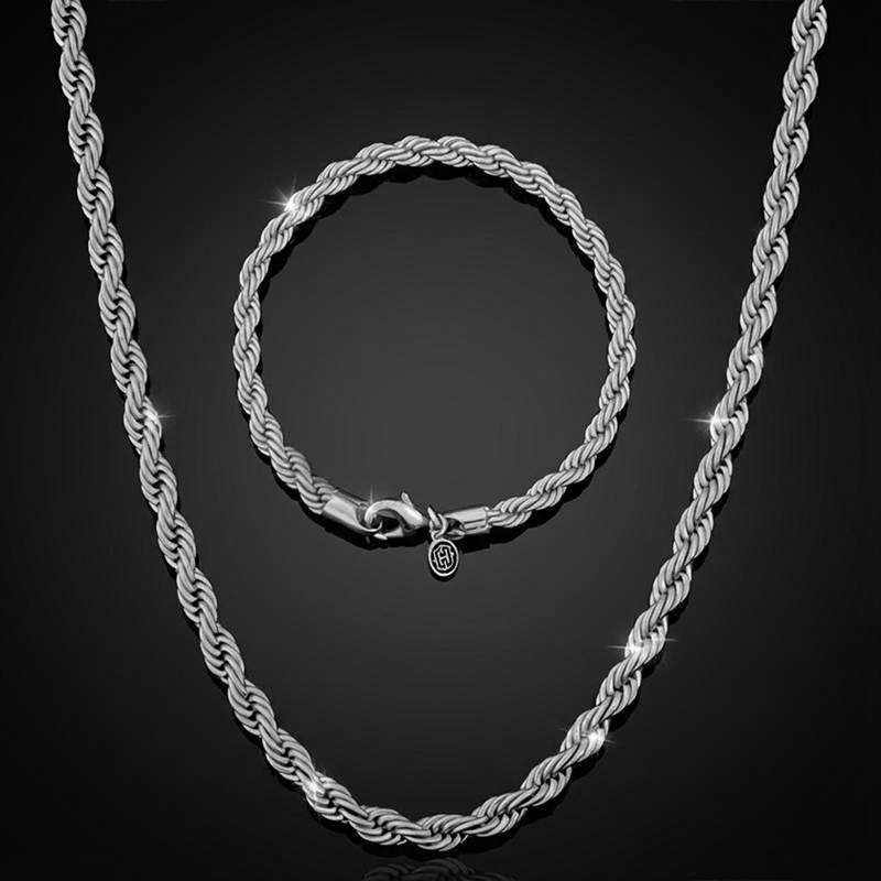5mm Rope Chain Set in White Gold
