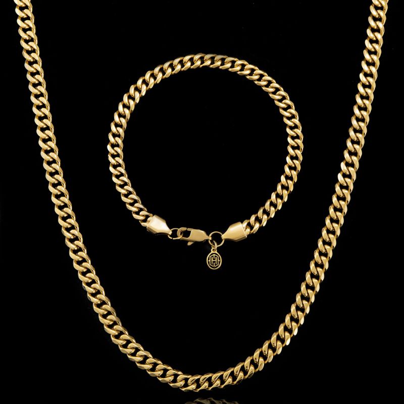 5mm Cuban Link Chain Set in Gold