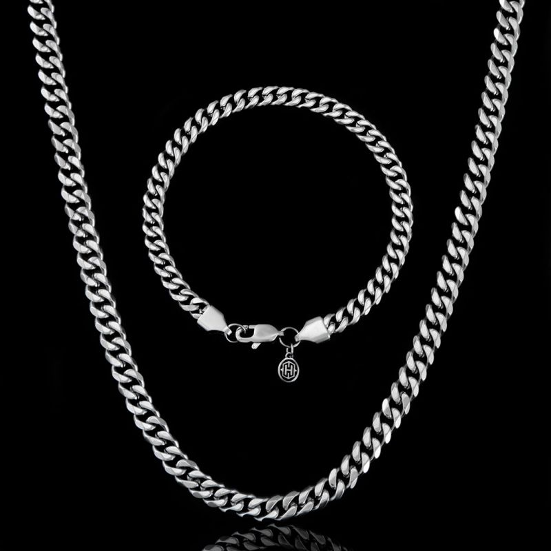 5mm Cuban Link Chain Set in White Gold