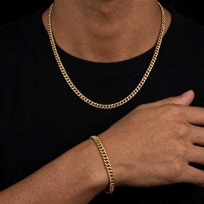 6mm Cuban Link Chain Set in Gold