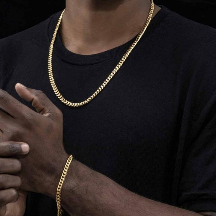 6mm Cuban Link Chain Set in Gold 6mm Cuban Link Chain Set in Gold