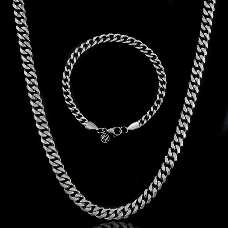 6mm Cuban Link Chain Set in White Gold