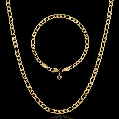 4mm Figaro Chain Set in Gold