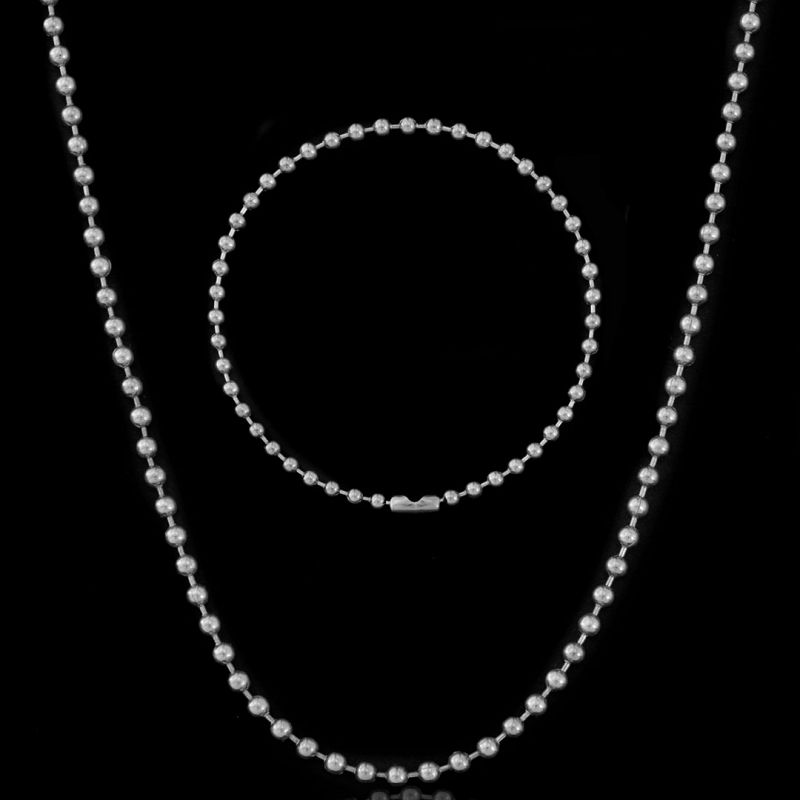 3mm Steel Bead Chain Set in White Gold
