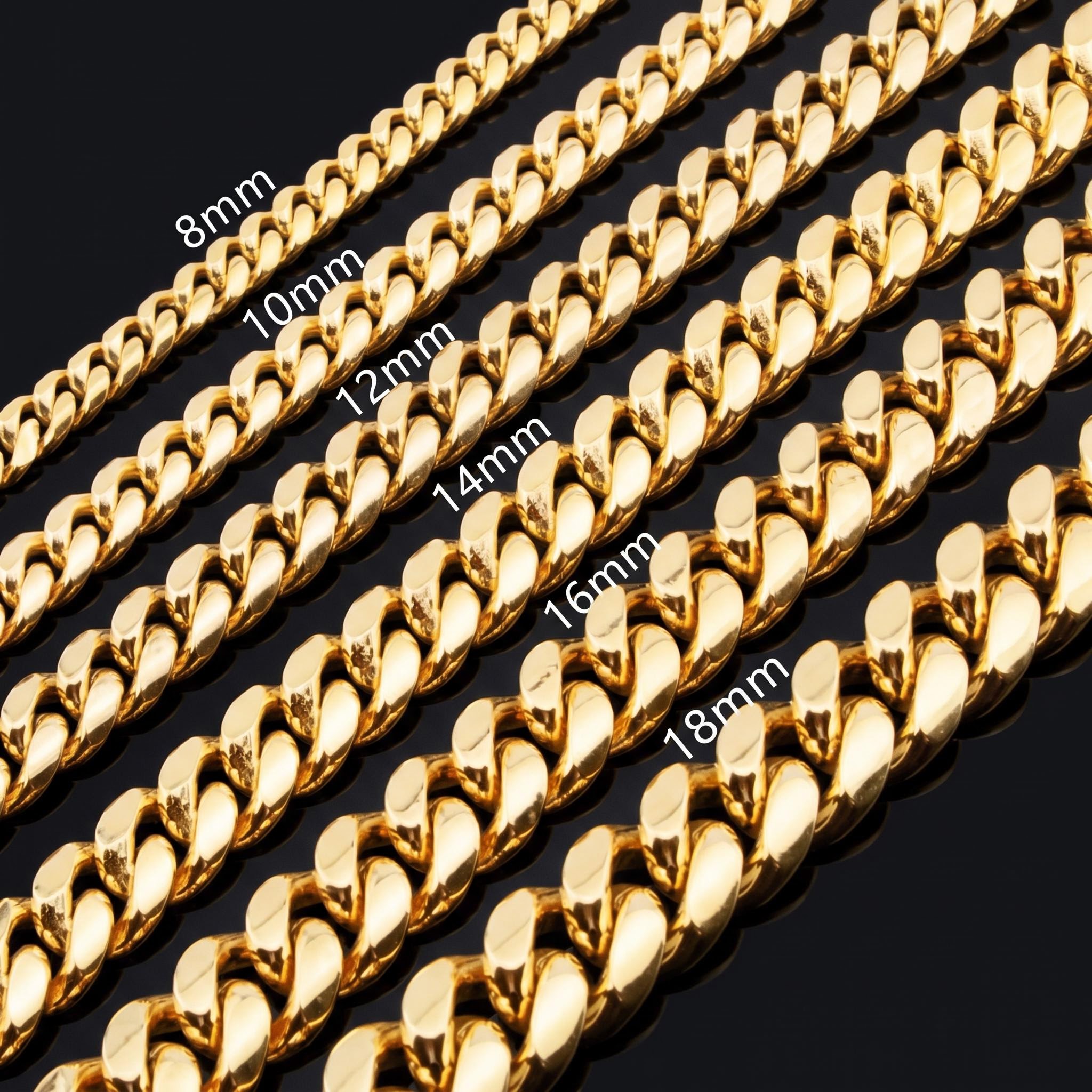 12mm Stainless Steel Cuban Link Chain Set in Gold 12mm Stainless Steel Cuban Link Chain Set in Gold