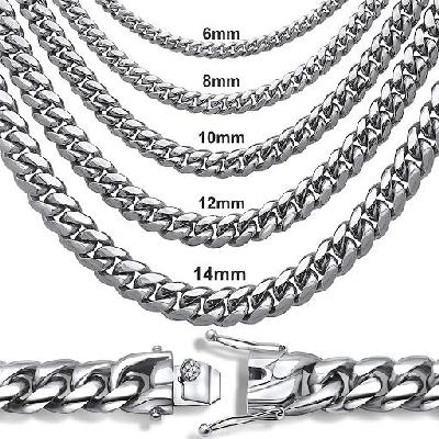 12mm Stainless Steel Cuban Link Chain Set in White Gold