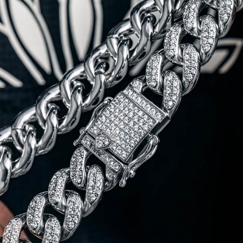 Iced 13mm Miami Cuban Link Chain Set in White Gold