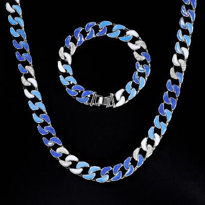Iced 12mm Gradient Blue Cuban Set in White Gold