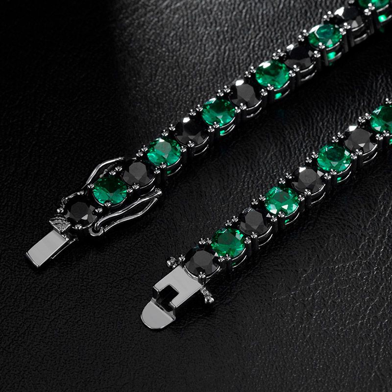 5mm Handsets Emerald & Black Stones Tennis Chain Set + 10mm Rotatable Ring