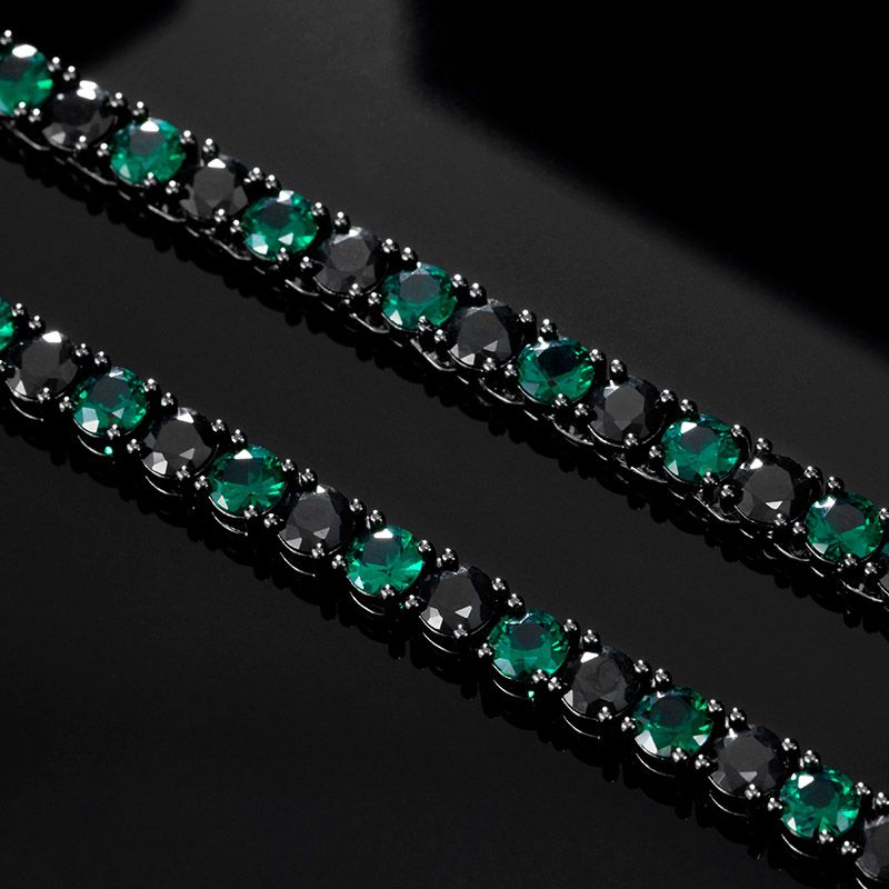 5mm Handsets Emerald & Black Stones Tennis Chain Set + 10mm Rotatable Ring