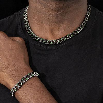 Iced 10mm Teardrop Emerald & Black Miami Cuban Chain Set