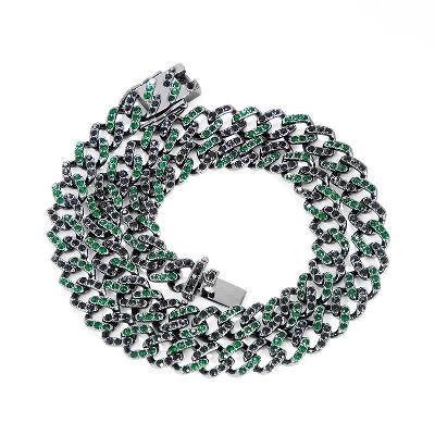 11mm Emerald & Black Stones Cuban Chain Set for Women