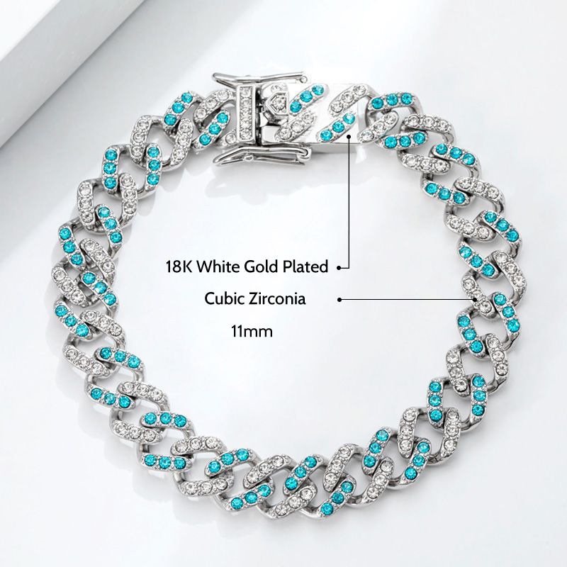 11mm White & Blue Stones Cuban Chain Set for Women