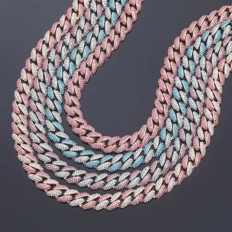 12mm Pink/Blue Micro Paved Cuban Chain and Bracelet Set