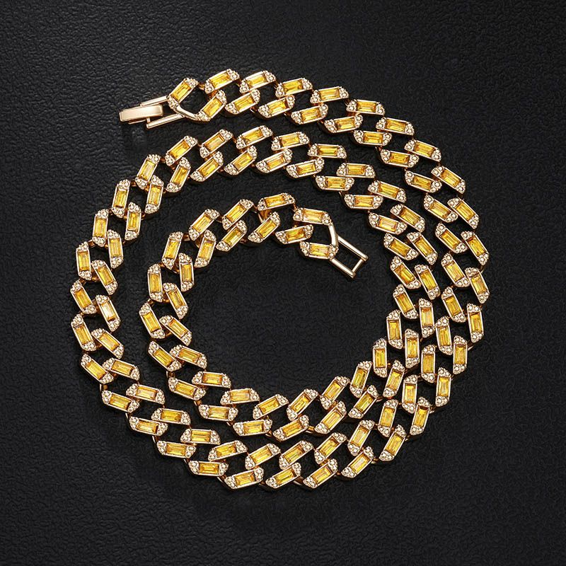 11mm Baguette Cut Cuban Chain and Bracelet Set in Gold