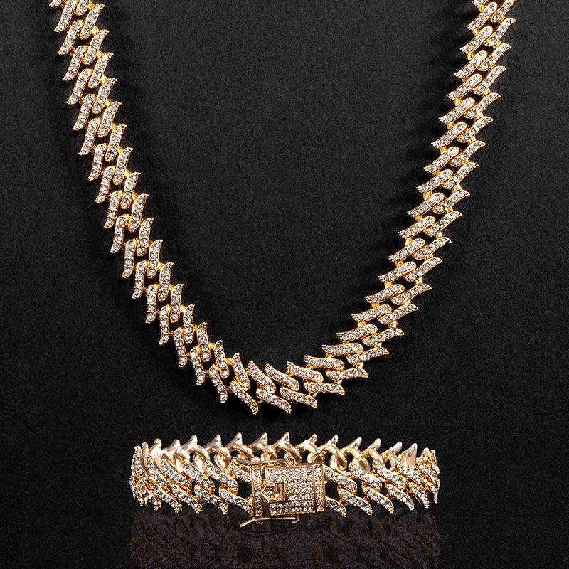 14mm Iced Spiked Cuban Chain and Bracelet Set