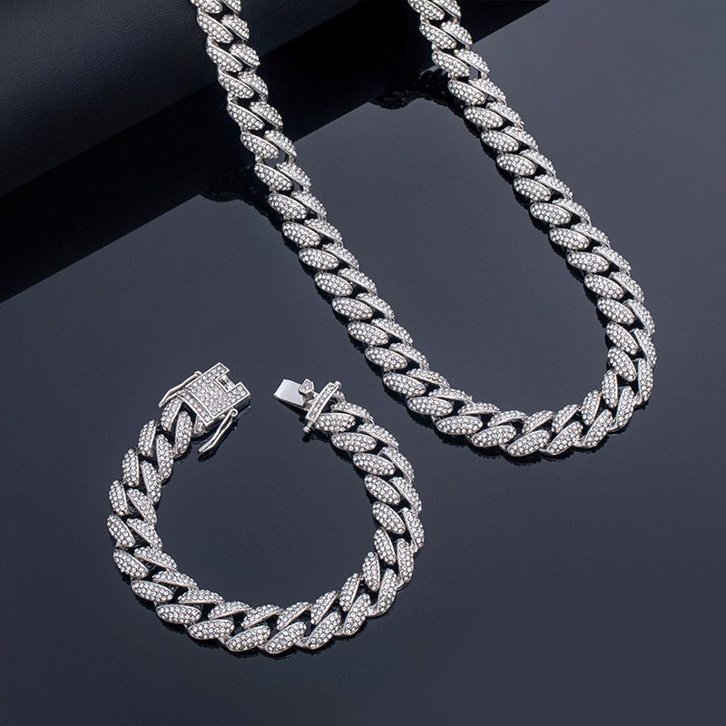 Women's 12mm Micro Paved Cuban Chain and Bracelet Set