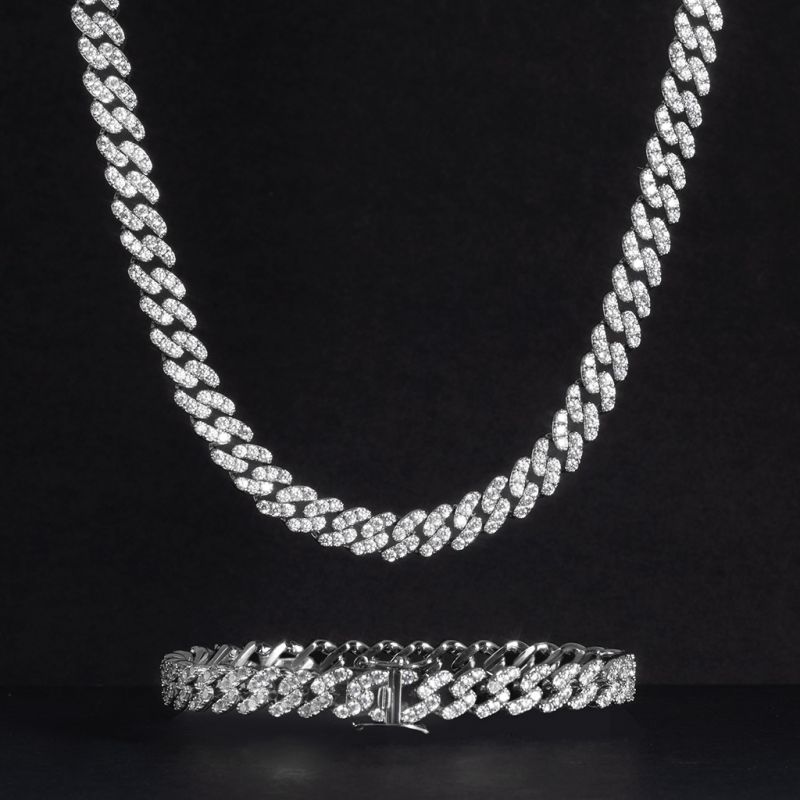 Iced 8mm Cuban Link Chain Set in White Gold - Helloice Jewelry