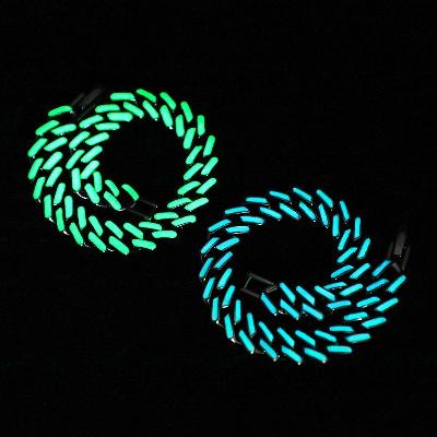 Glow in the Dark Green/Blue Enamel Prong Cuban Chain and Bracelet Set