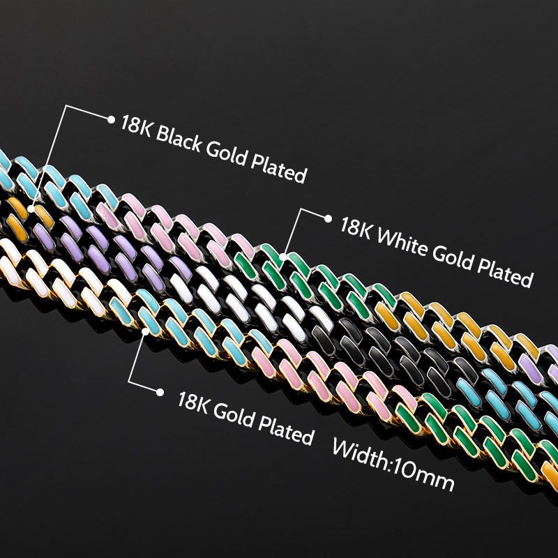 10mm Multi-Color Enamel Prong Cuban Chain and Bracelet Set