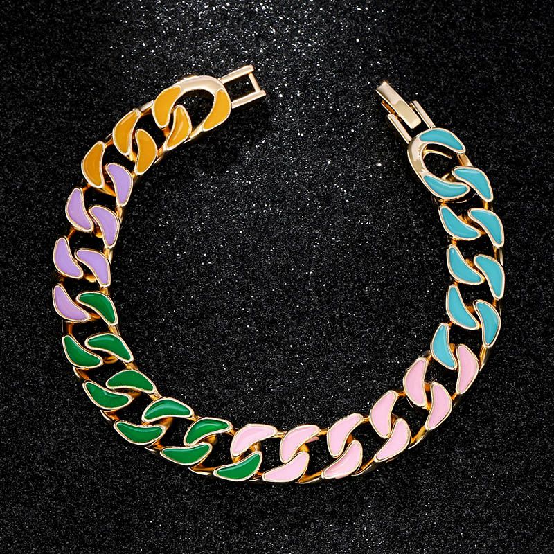 10mm Multi-Color Enamel Cuban LIink Chain and Bracelet Set