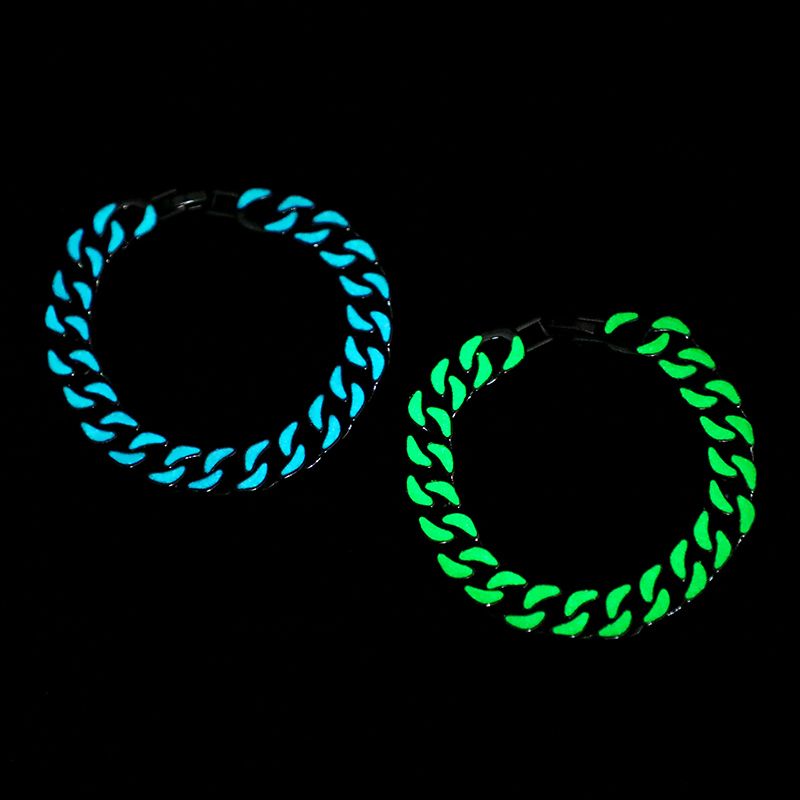 Glow in the Dark Green/Blue Enamel Cuban LIink Chain and Bracelet Set